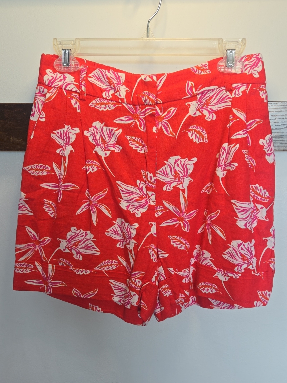 Joie Red Floral High-Waist Bermuda Shorts